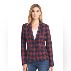 Tommy Hilfiger Women’s Red/Navy Plaid Single Button Tailored Stretch